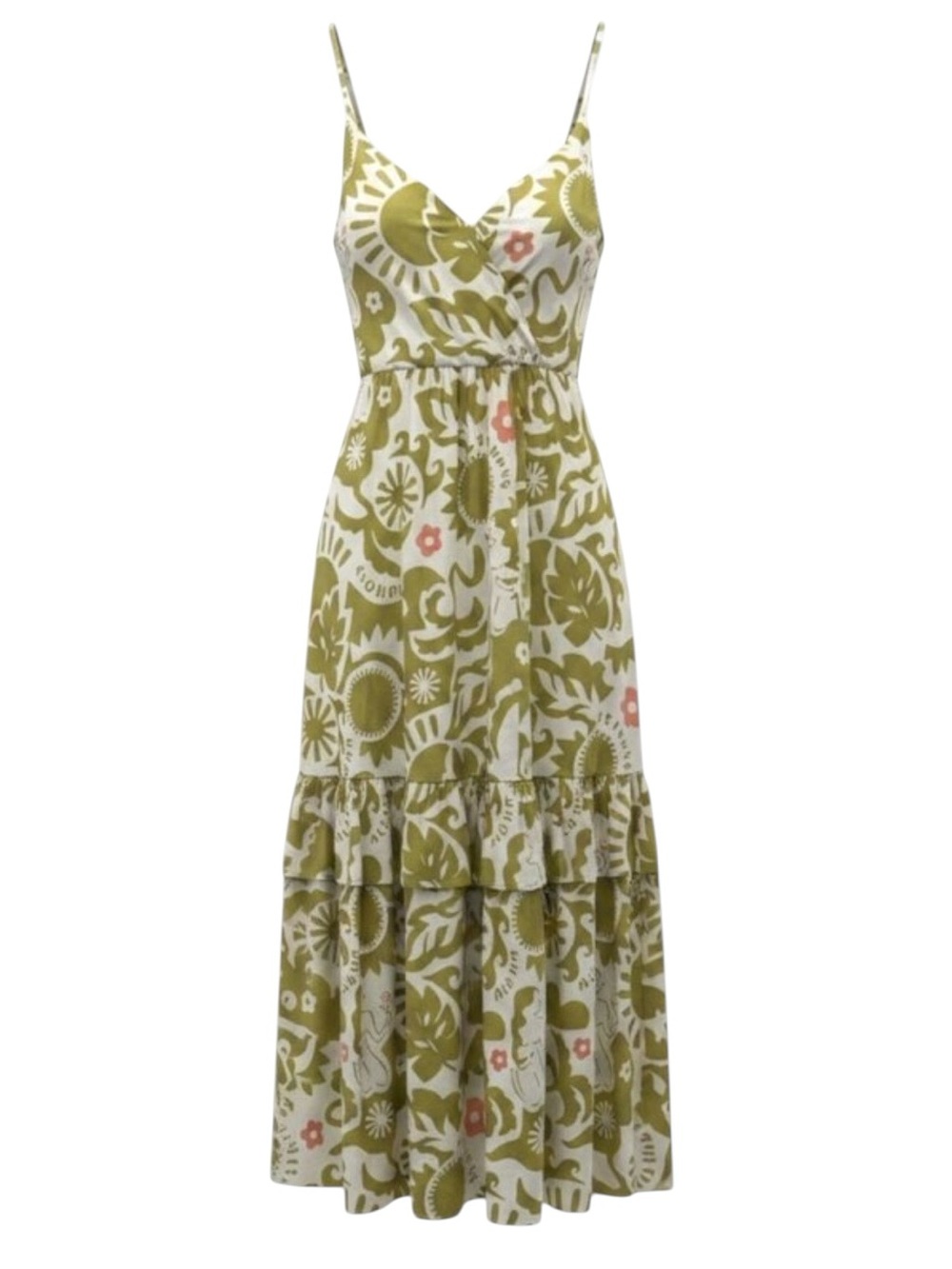 Corey Lynn Calter Macie Surise Aloha Leaf Cotton Cami V-Neck Tiered Midi Dress